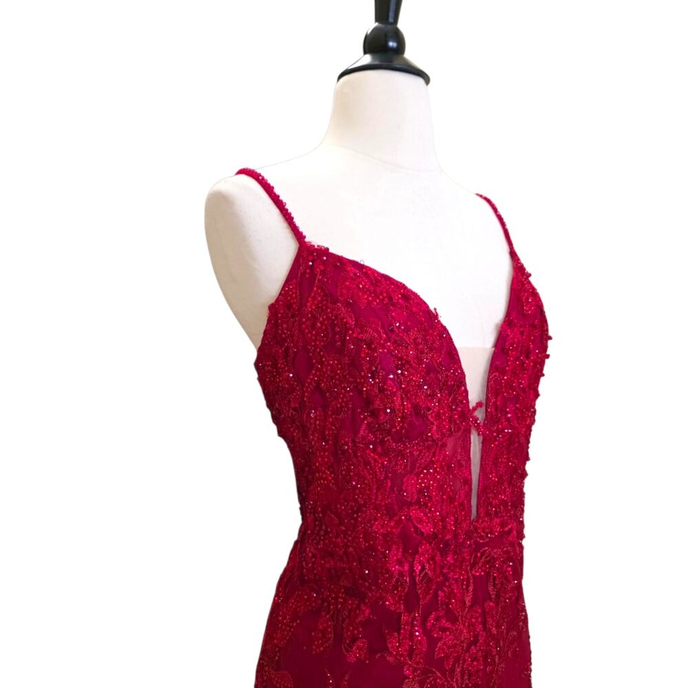 Mac Duggal 20330 Red Beaded Formal Dress Embroidered Evening Gown Maxi 12 - Picture 9 of 11